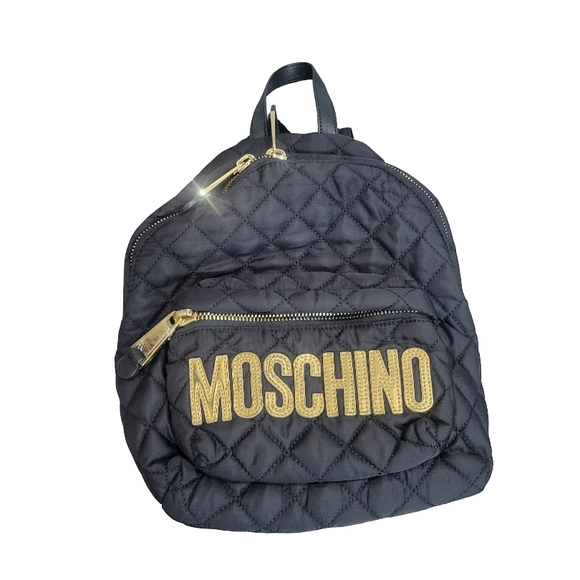 Moschino Black Quilted Backpack with Gold Details